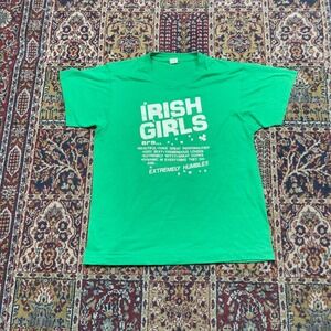 VTG 80s Screen Stars Irish Girls Are Humble Graphic T-Shirt Green L USA Funny